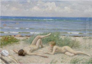 Piger Pa Stranden, Bastad (girls On The Beach, Bastad) by Paul-Gustave Fischer