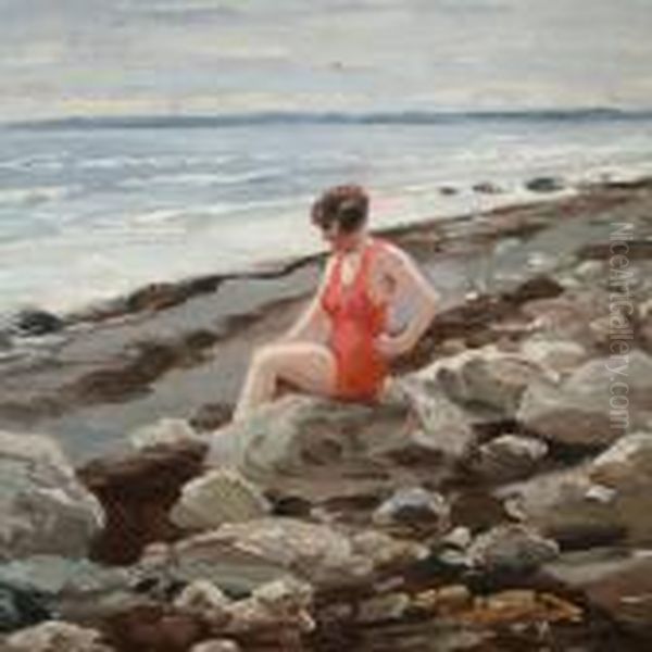 Coastal Scenery With A Woman In A Red Swimsuit - view 1