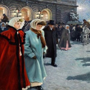 After The Performance Outside The Royal Theatre In Copenhagen by Paul-Gustave Fischer