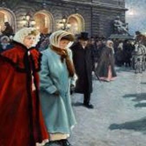 After The Play Outside The Royal Theatre by Paul-Gustave Fischer