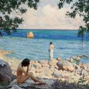 Summer Day With Girls Inthe Sun On The Beach by Paul-Gustave Fischer