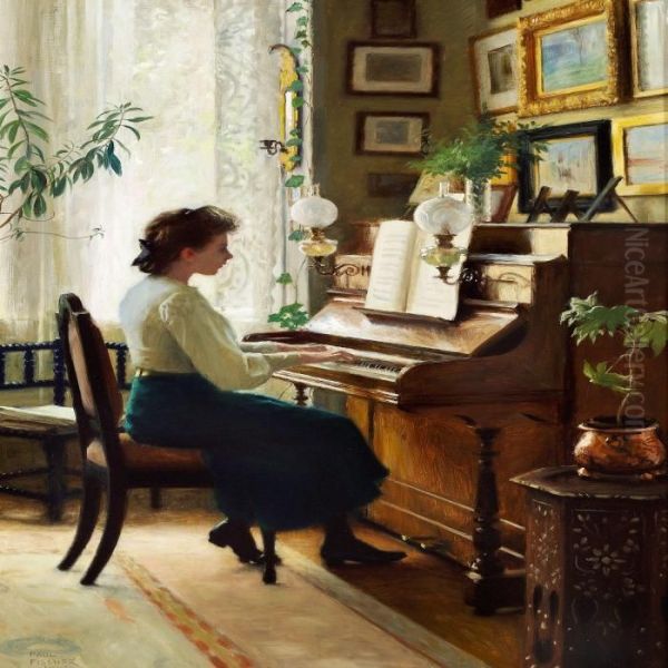 The Painter's Daughter Playing The Piano In The Family's Home At Sofievej In Hellerup - view 1