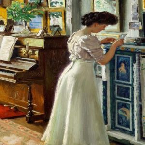 The Artist's Wife Dagny In The Living Room by Paul-Gustave Fischer