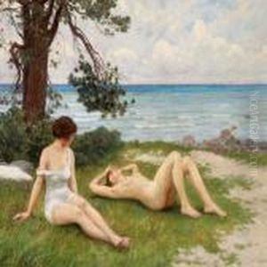 Young Girls On The Beach by Paul-Gustave Fischer