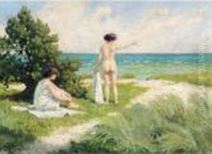Solbadende I Klitterne (bathers Resting On Sand Dunes) by Paul-Gustave Fischer
