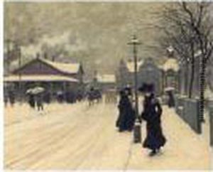 Gadescene Vinter (a Wintery Day, Copenhagen) by Paul-Gustave Fischer