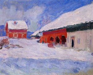 Red Houses At Bjornegaard In The Snow Norway