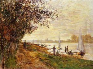 The Riverbank At Le Petit Gennevilliers Sunset by Claude Oscar Monet