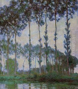 Poplars On The Banks Of The River Epte Overcast Weather by Claude Oscar Monet