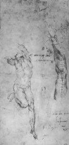 Male nude; arm; bearded man by Michelangelo Buonarroti