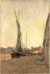 Barche A Vela Presso Il Porto by Carlo Follini