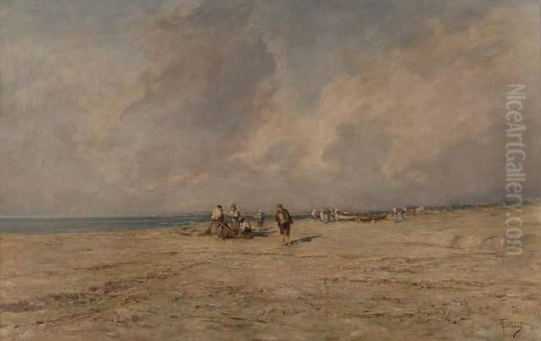 Paesagggio Marino Con Barche, Reti E Pescatori - view 1