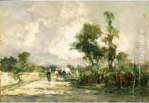 Paesaggio Assolato Con Contadini by Carlo Follini