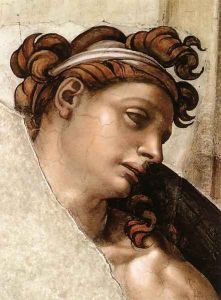 Ignudo -3 (detail) 1509 by Michelangelo Buonarroti