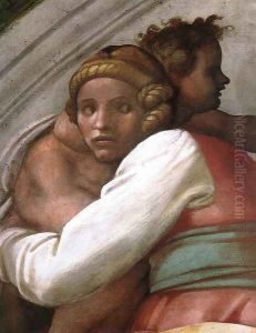 Josiah - Jechoniah - Shealthiel (detail-1) 1511-12 by Michelangelo Buonarroti