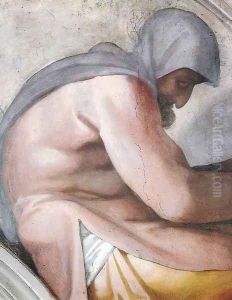 Hezekiah - Manasseh - Amon (detail-3) 1511-12 by Michelangelo Buonarroti