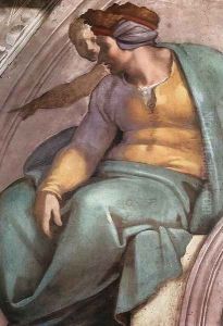 Uzziah - Jotham - Ahaz (detail-1) 1511-12 by Michelangelo Buonarroti
