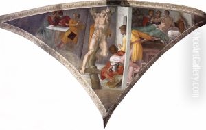 Pendentive - Punishment of Haman by Michelangelo Buonarroti