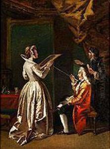 Junge Dame In Betrachtung Eines Kunstwerks Im Passepartout by Francesco Fontebasso