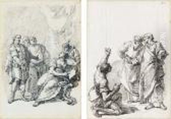 A Soldier Standing Before A
Seated Woman Holding A Letter; And The Apostles Peter And John Healing A
Cripple - view 1