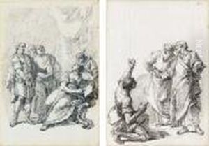 A Soldier Standing Before A 
Seated Woman Holding A Letter; And The Apostles Peter And John Healing A
 Cripple
