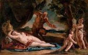 Jupiter Gazing Upon A Sleeping Antiope, With Attendant Putti by Francesco Fontebasso