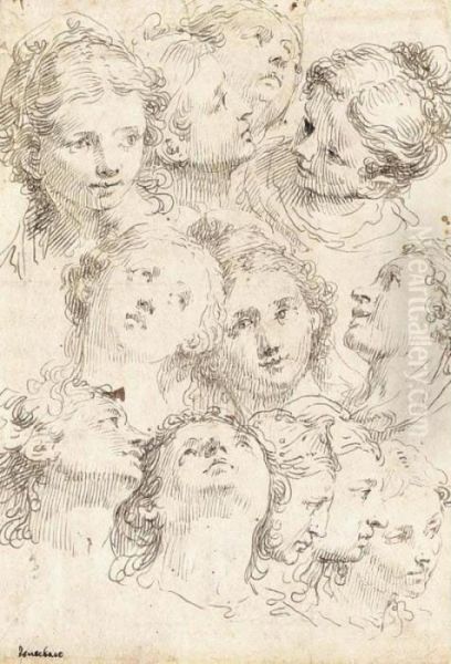 Sheet Of Studies Of Female Heads - view 1