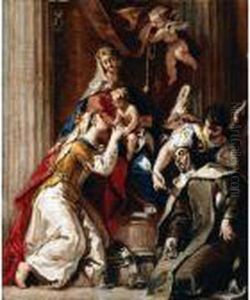 Mystic Marriage Of Saint Catherine, With An Angel And Saint Teresa by Francesco Fontebasso