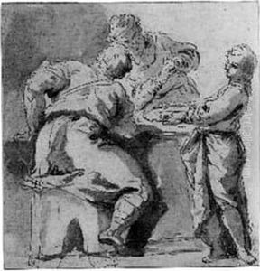 Jeune Homme Servant Deux Hommes Attables by Francesco Fontebasso