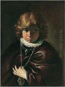 Portrait Of A Young Boy, Half Length, Holding A Medallion by Francesco Fontebasso