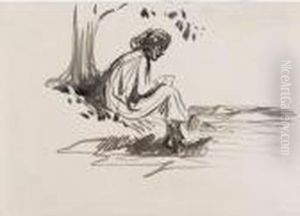 Femme Assise Au Pied D'un Arbre by Jean-Louis Forain