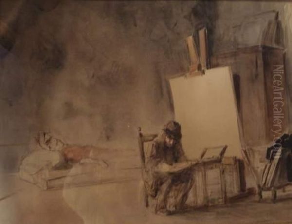 Peintre Et Modele Dans L'atelier - view 1