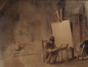 Peintre Et Modele Dans L'atelier by Jean-Louis Forain