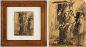 Scene Orientalistev Encre Sur Papier