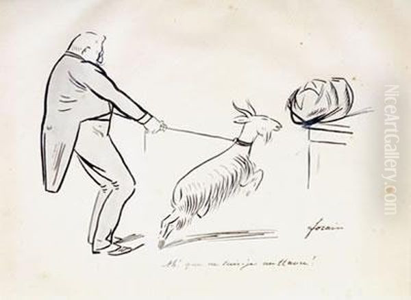 Personnage Retenant Une Chevre - view 1
