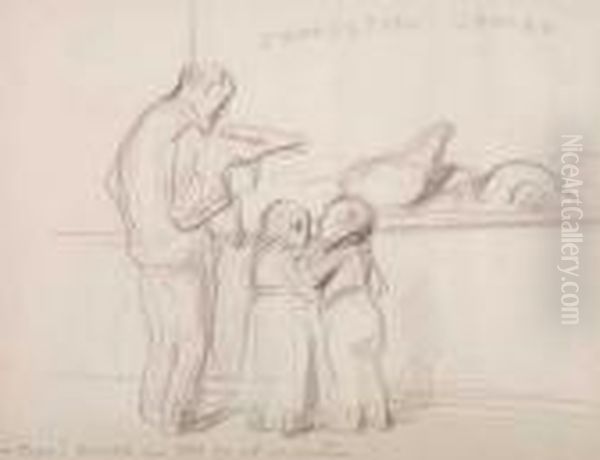 Father With Two Children At A Shop Window - view 1