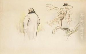 Un Homme Vu De Dos, Une Femme Avec Un Enfant A Cote D'unoiseau by Jean-Louis Forain