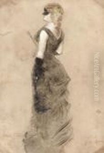 Madame Blanche D'harcourt Au Bal Masque A L'eventail by Jean-Louis Forain