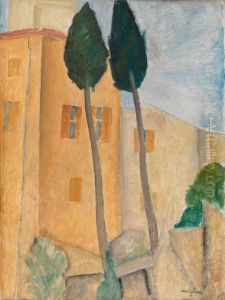 Cypress Trees and Houses, Midday Landscape by Amedeo Modigliani