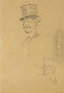 A Mustachioed Gentleman, 
Half-length, Wearing A Top Hat, And A Subsidiary Study Of The Same 
Figure