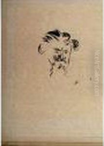 Tete D Expression Lavis D Encre. Signe F En Bas A Droite. 21.60 X 17.30 Cm