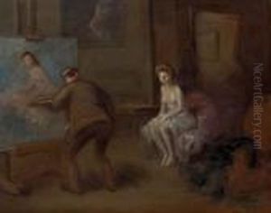 Peintre Peignant Jeune Femme En Blanc by Jean-Louis Forain