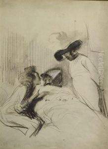 Skizze: Der Krankenbesuch. by Jean-Louis Forain