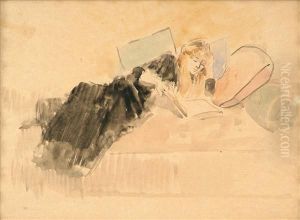 A Reclining Girlreading A Book by Jean-Louis Forain