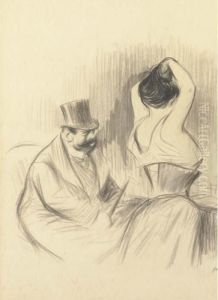 Un Homme Assis Regardant Une Femme Faisant Sa Toilette