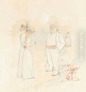 Two Young Girls, An Elderly Man And A Cure by Jean-Louis Forain