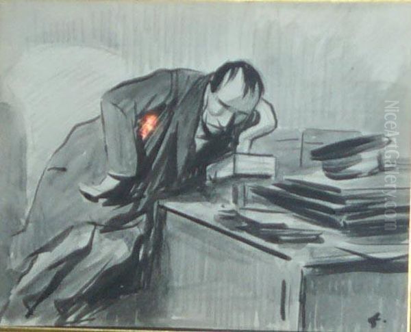 Quelle Affaire? ! Dessin Lavis 
D?encrede Chine Et Crayon Comte. Signe En Bas A Droite Du Monogramme. 
18,5x 24 Cm - view 1
