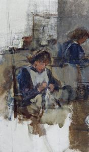Study Of Two Women Mending Nets by Stanhope Alexander Forbes