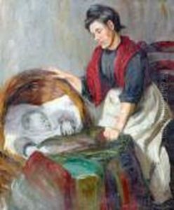 A Mother With Child In A Cot by Stanhope Alexander Forbes