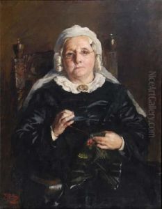 Portrait Of An Elderly Ladysewing by Stanhope Alexander Forbes